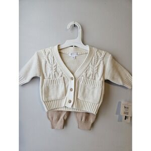 GRAYSON Mini‎ Baby Knit Outfit Set NB Off-White Beige Cardigan + Pants NWT